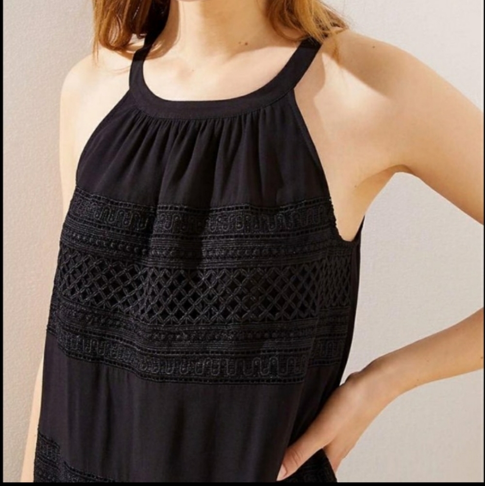 LOFT Sleeveless Black Dress with Tassel Detail NWT